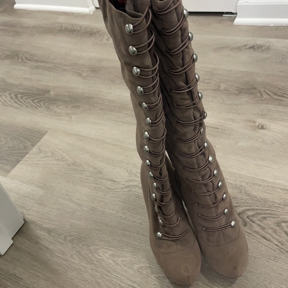 Addiction 61 Knee High military style stiletto boots | Size 6.5 | gray - Picture 3 of 7